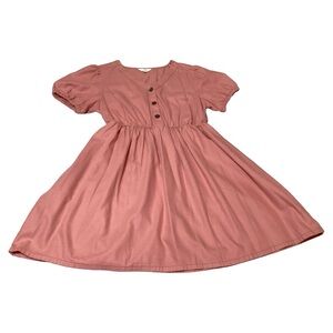 NWOT Time and True Women’s Puff Sleeves Button Front Pink/Coral Dress Sz Medium